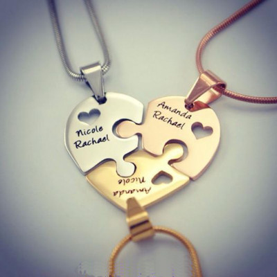 Solid Gold Triple Heart Puzzle - Three Necklaces