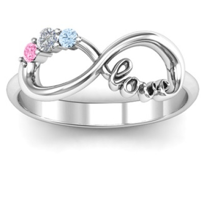 Customised Infinity Promise Solid White Gold Ring With Birthstone Infinity Love Solid Gold Ring