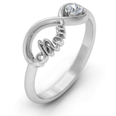 Mom's Infinity Bond Solid White Gold Ring with Birthstone