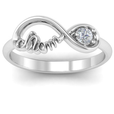 Mom's Infinity Bond Solid White Gold Ring with Birthstone