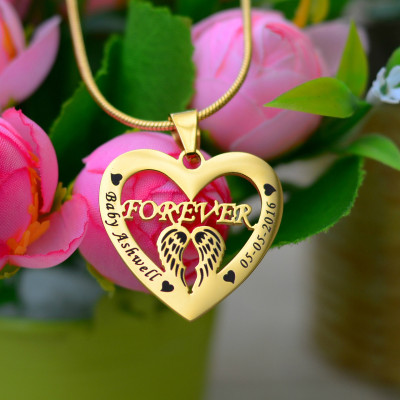Personalised Angel in My Heart Necklace - 18CT Gold