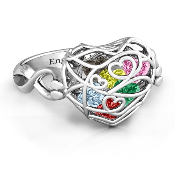 Encased in Love Caged Hearts Solid White Gold Ring with Infinity Band