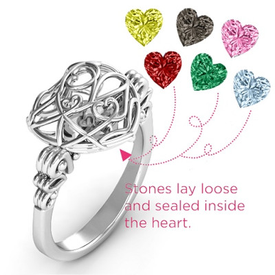Encased in Love Caged Hearts Solid White Gold Ring with Butterfly Wings Band