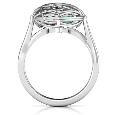 Encased in Love Caged Hearts Solid White Gold Ring with Ski Tip Band