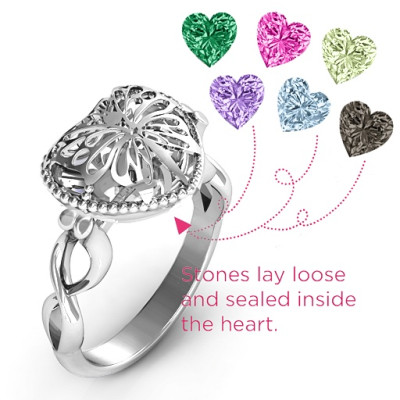 18CT White Gold Butterfly Caged Hearts Ring with Infinity Band
