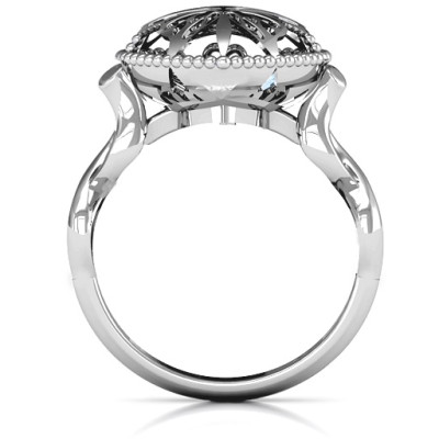 18CT White Gold Butterfly Caged Hearts Ring with Infinity Band