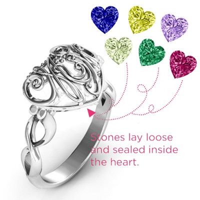 Mum heart Caged Hearts Solid White Gold Ring with Infinity Band