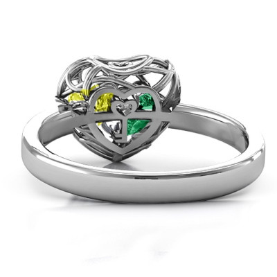 Encased in Love Petite Caged Hearts Solid White Gold Ring with Classic with Engravings Band
