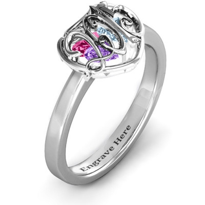 2015 Petite Caged Hearts Solid White Gold Ring with Classic Band