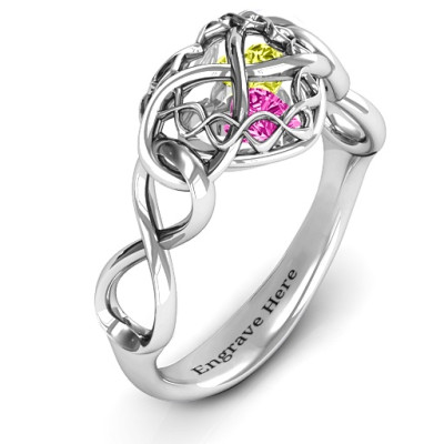 My Infinite Love Caged Hearts Solid White Gold Ring