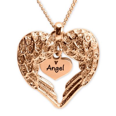 Personalised Angels Heart Necklace with Heart Insert - 18CT Rose Gold