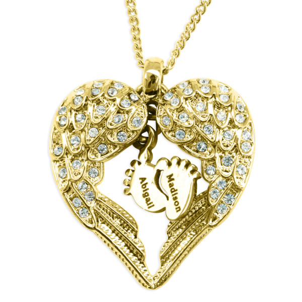 Personalised Angels Heart Necklace with Feet Insert - GOLD