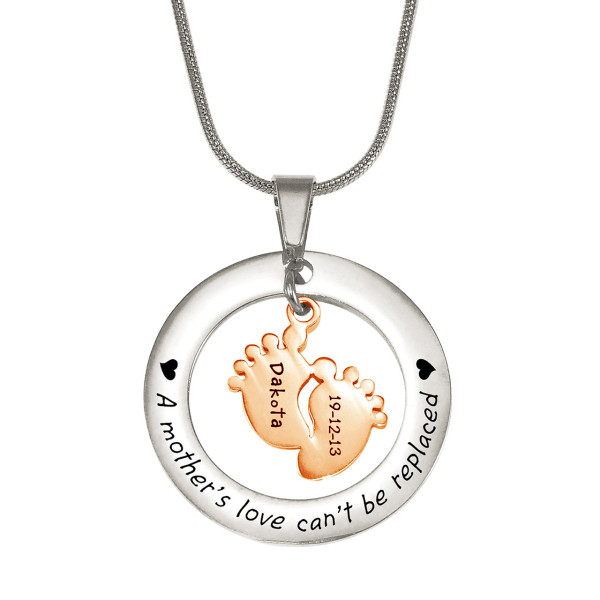 Personalised Cant Be Replaced Necklace - Single Feet 18mm - Two Tone - 18CT Rose Gold
