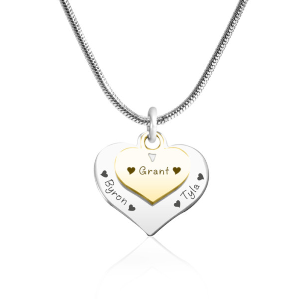 Solid Gold Double Heart Name Necklace - Two Tone