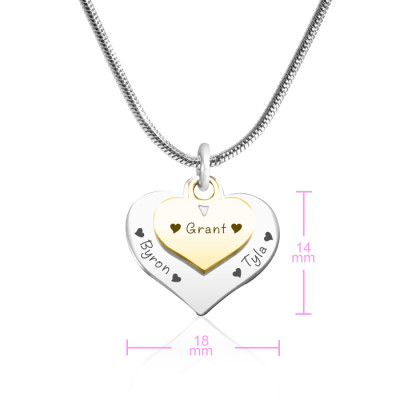 Solid Gold Double Heart Name Necklace - Two Tone