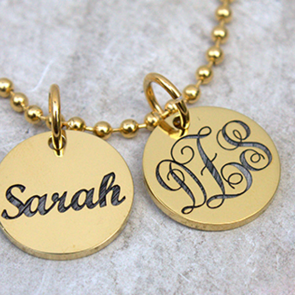 Solid Gold Monogram Initial Disc Necklace