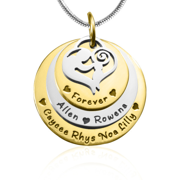Solid Gold Mother's Disc Triple Name Necklace - TWO TONE