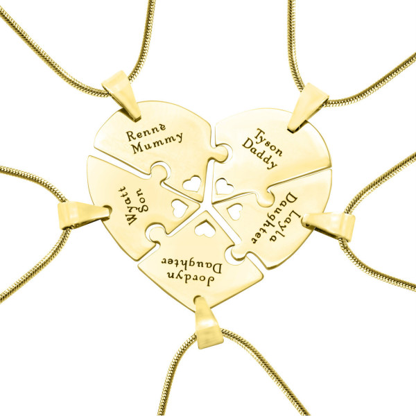 Solid Gold Penta Heart Puzzle - Five Necklaces