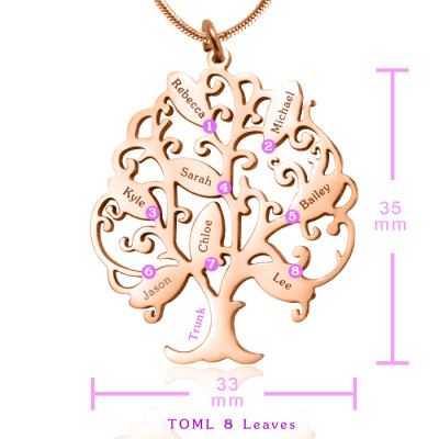 Personalised Tree of My Life Necklace 8 - 18CT Rose Gold