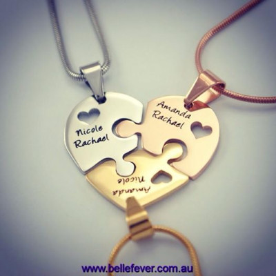 Solid Gold Triple Heart Puzzle - Three Necklaces