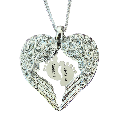Solid White Gold Angels Heart Necklace with Feet Insert