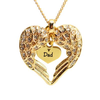 Personalised Angels Heart Necklace with Heart Insert - 18CT Gold