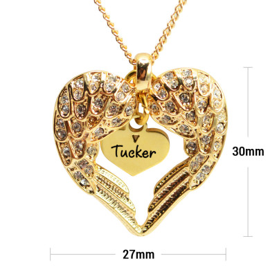 Personalised Angels Heart Necklace with Heart Insert - 18CT Gold