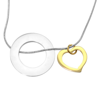 Solid Gold Heart Washer Name Necklace - TWO TONE