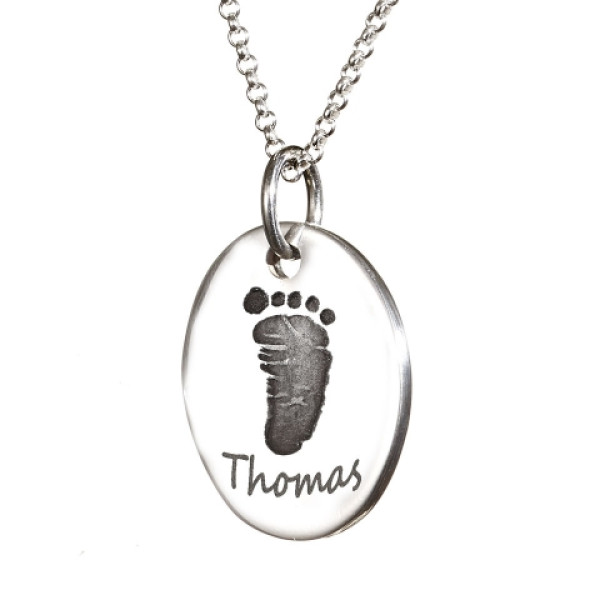 18CT White Gold Hand / Footprint Oval Charm