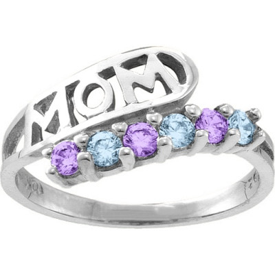 Cherish MOM Cut-out 2-6 Stones Solid White Gold Ring