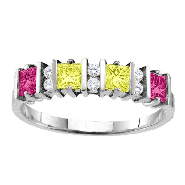Echo 2-6 Princess Cut Stones Solid White Gold Ring With Accents