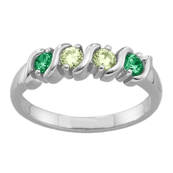 2-6 Gemstones S-Curve Solid White Gold Ring