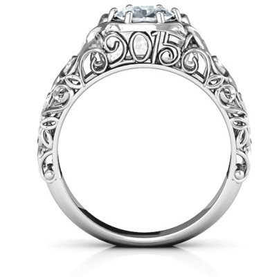 2018 Vintage Graduation Solid White Gold Ring