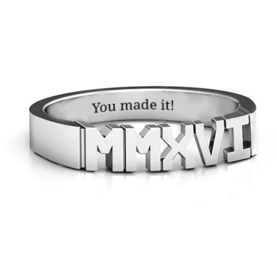 2019 Roman Numeral Graduation Solid White Gold Ring