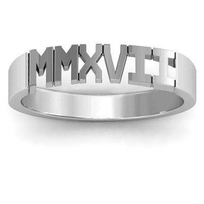 2017 Roman Numeral Graduation Solid White Gold Ring