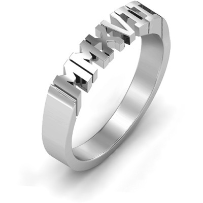2017 Roman Numeral Graduation Solid White Gold Ring