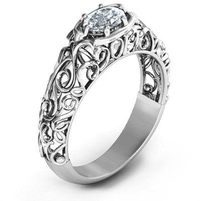 2019 Vintage Graduation Solid White Gold Ring