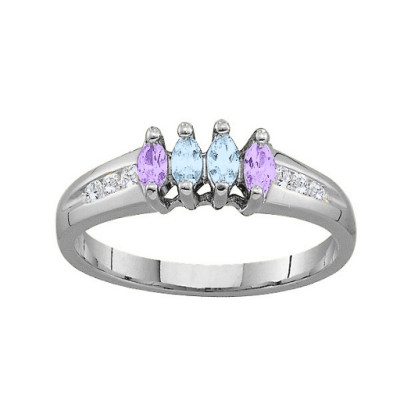 3-6 Marquise Solid White Gold Ring With Channel Set Accents