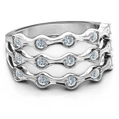 3 Row Fashion Wave Solid White Gold Ring