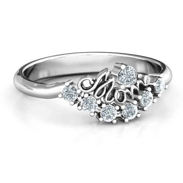 4 - 9 Stone Mom's Glimmering Love Solid White Gold Ring