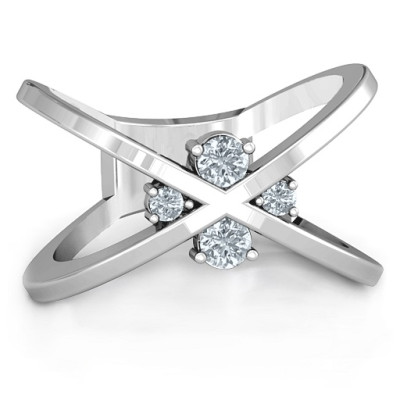 4 Stone Crossover Solid White Gold Ring