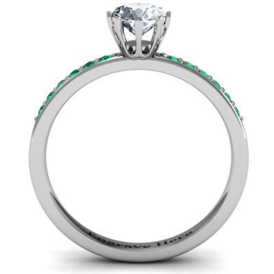 8 Prong Solitaire Set Solid White Gold Ring with Twin Channel Accent Rows