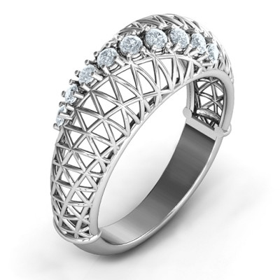 9 Stone Geometric Mesh Solid White Gold Ring