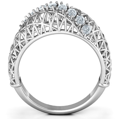 9 Stone Geometric Mesh Solid White Gold Ring