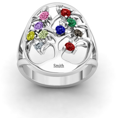 Oval Family Tree Solid White Gold Ring