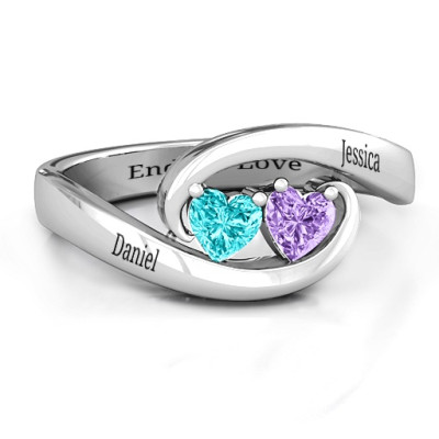 Pair of Hearts Solid White Gold Ring