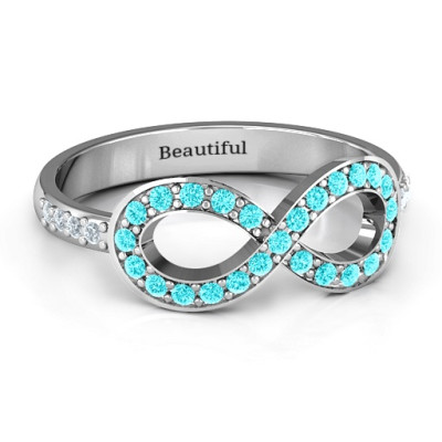 Accented Infinity Solid White Gold Ring with Shoulder Stones