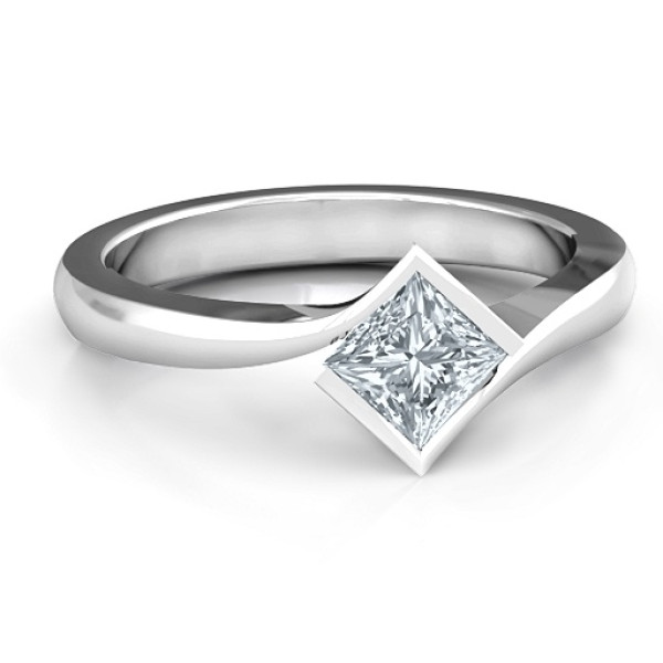Alexandra Princess Cut Solid White Gold Ring