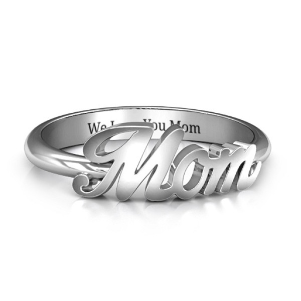 All About Mom Name Solid White Gold Ring