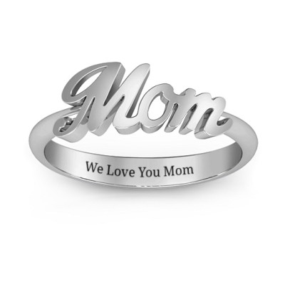All About Mom Name Solid White Gold Ring